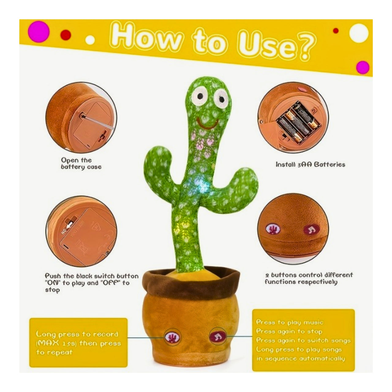 Rechargeable Talking & Dancing Cactus Toy – Musical Educational Toy for Babies & Toddlers (Repeats, Sings & Speaks) – Perfect for Boys & Girls (0-3 Years)