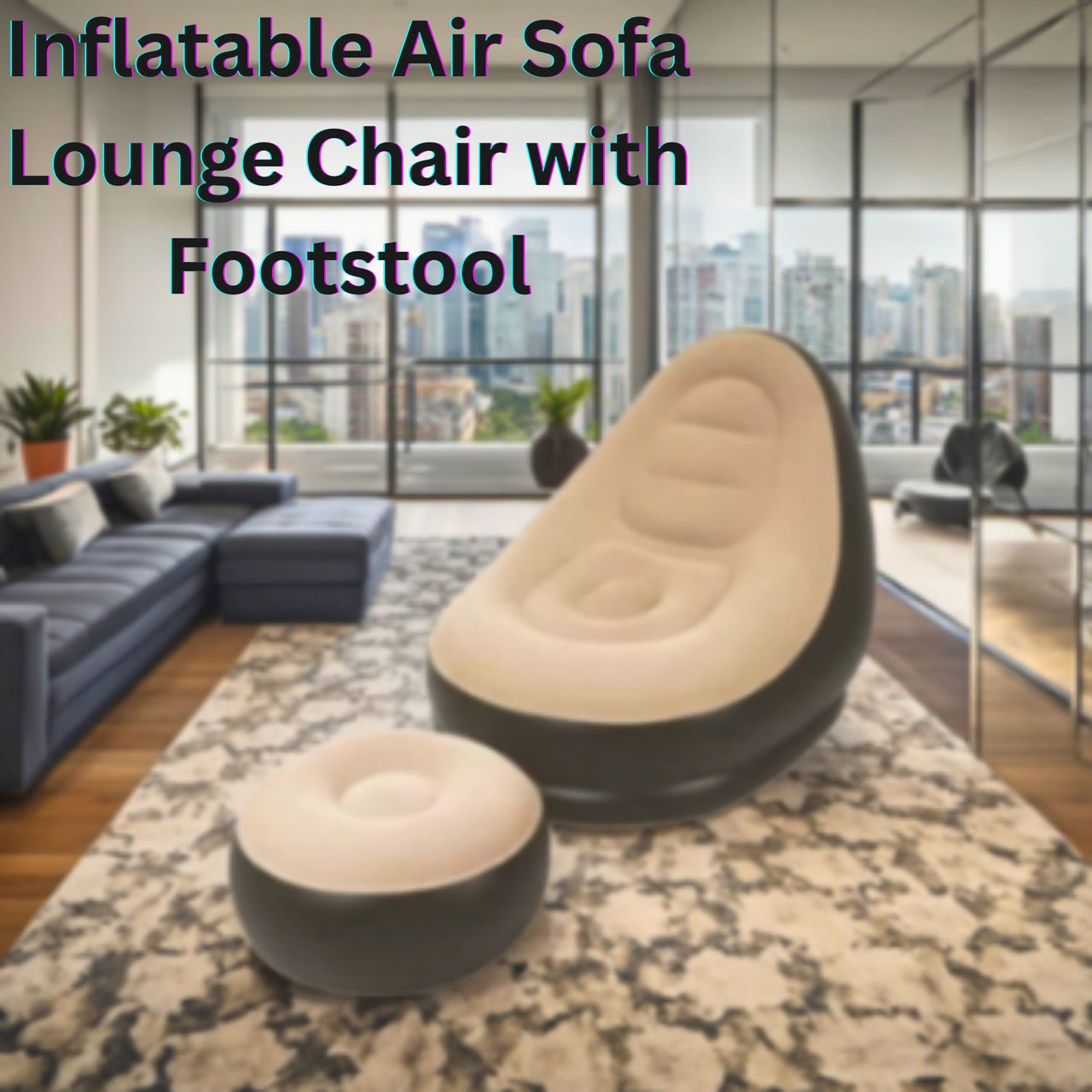 Inflatable Air Sofa Lounge Chair with Footstool – 2-Seater Leatherette, Lightweight & Portable