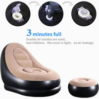 Inflatable Air Sofa Lounge Chair with Footstool – 2-Seater Leatherette, Lightweight & Portable