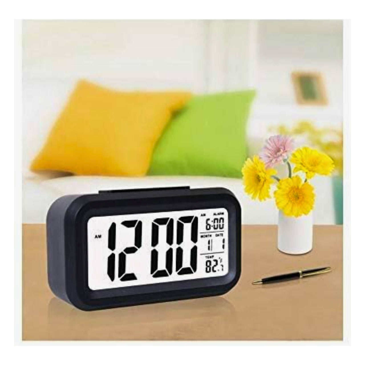 Optically Controlled Digital Alarm Clock – LED Display with Automatic Sensor Backlight & Liquid Crystal Technology