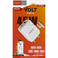 Vippo Volt S-706 45W QC 3.0 + PD Fast Charger with Type-C Cable – High-Speed Wall Adapter