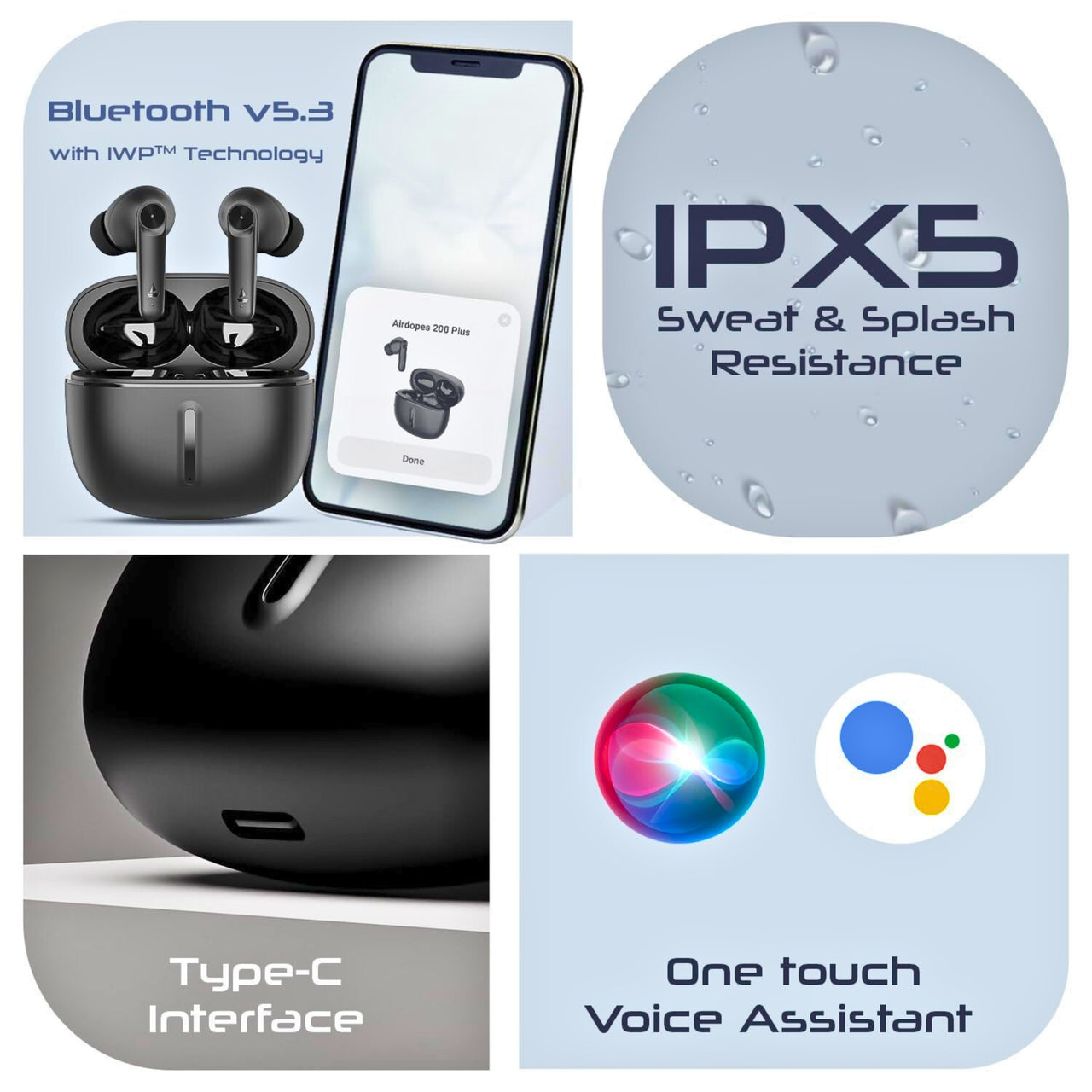 boAt Airdopes 200 Plus TWS Earbuds – 100H Playtime, Quad Mics w/ ENx, 13mm Drivers, Beast Mode 50ms, ASAP Charge