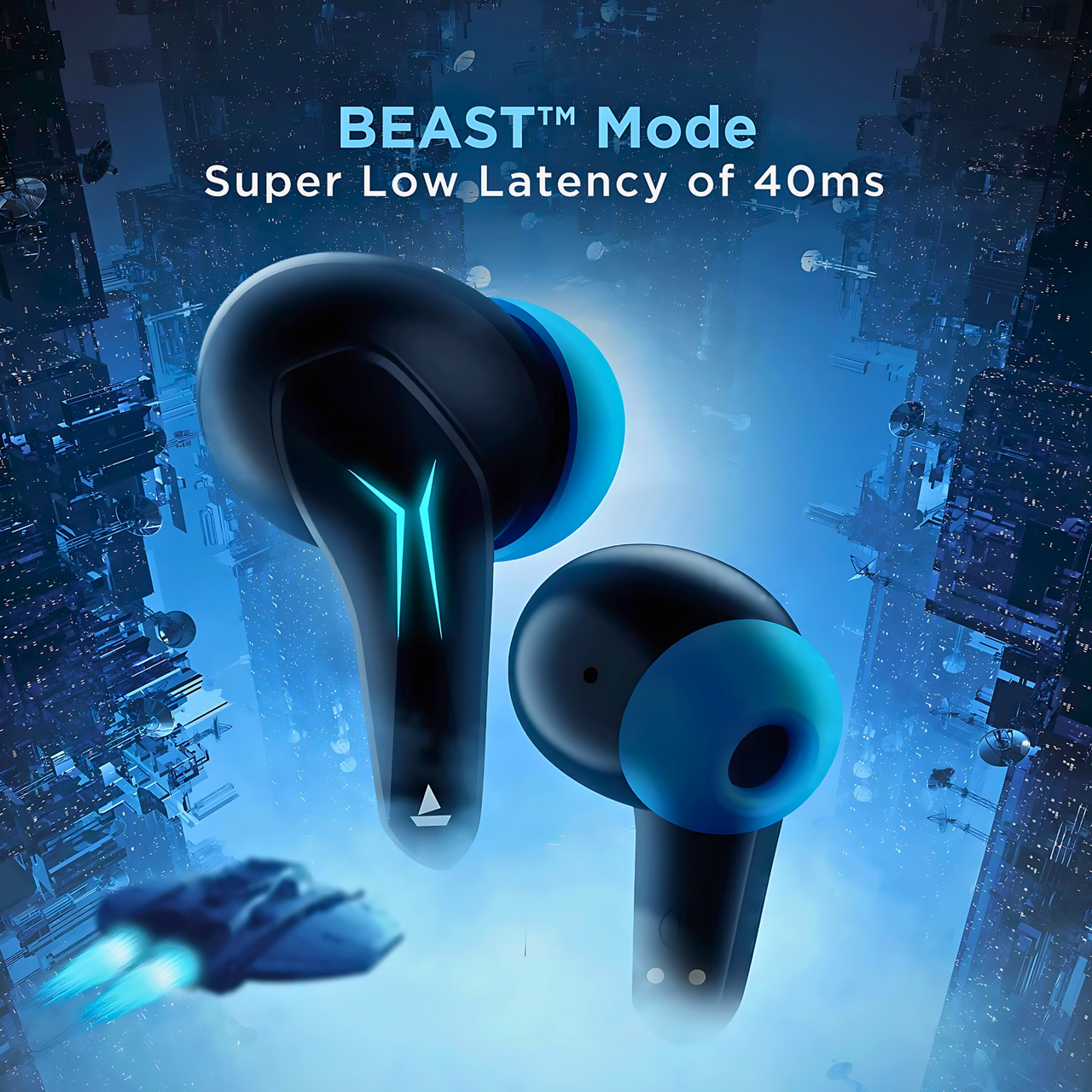 boAt Immortal 121 TWS Gaming Earbuds with Beast Mode (40ms Low Latency), 40Hrs Playtime, Blazing LEDs, Quad Mics with ENx, ASAP Charge & Signature Sound