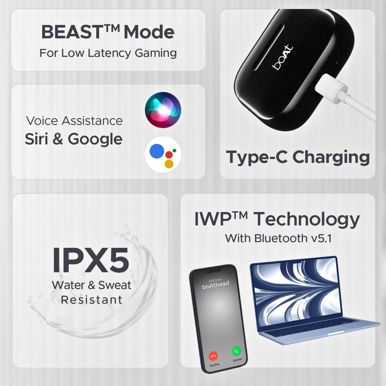 boAt Airdopes 161 TWS Earbuds – 40H Playtime, 13mm Drivers, Fast Charge, IPX5, Quick Touch Controls, Wireless Ear