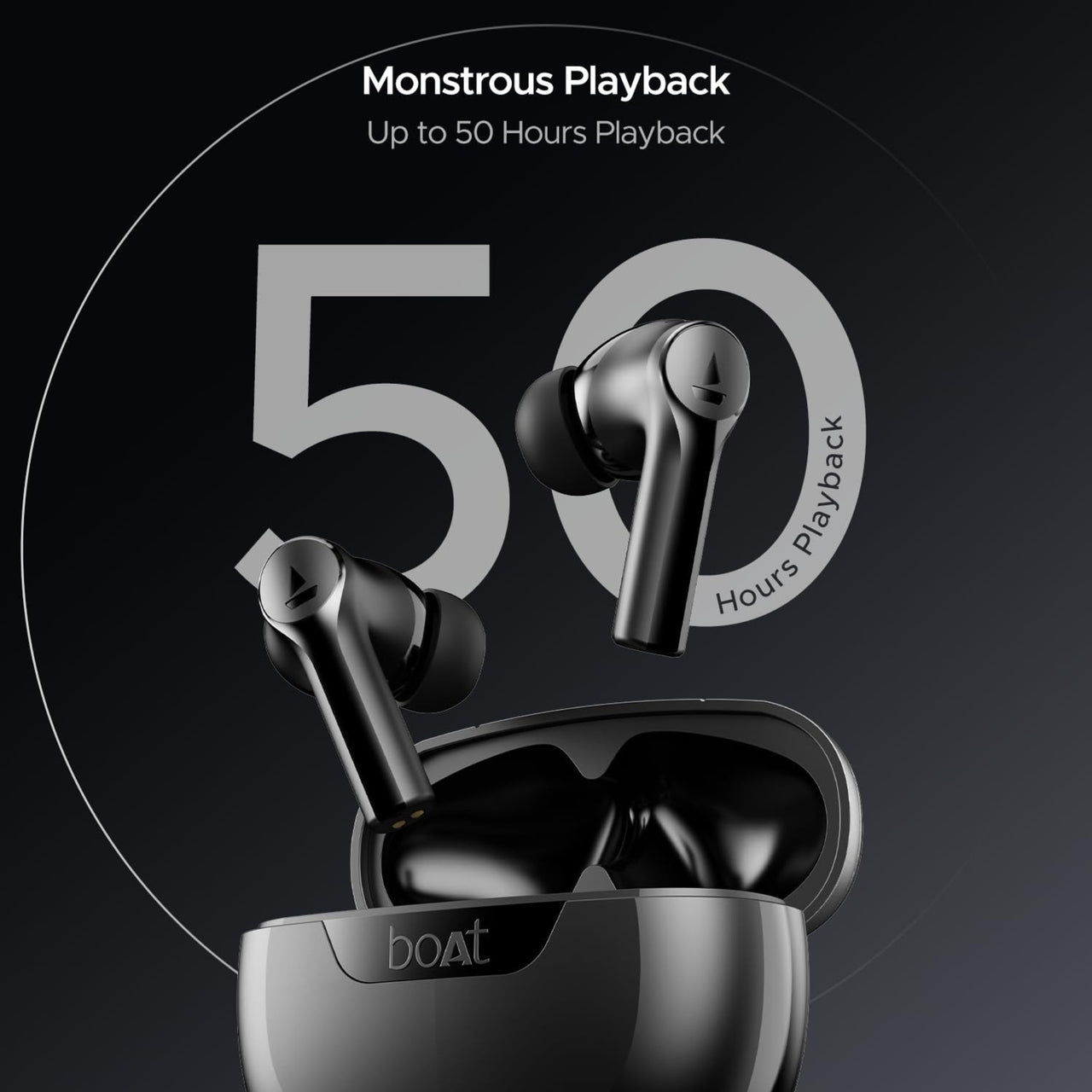 boAt Airdopes 300 TWS Earbuds with Cinematic Spatial Audio, 50Hrs Playtime, AI-ENx Quad Mics, Fast Charge, App Support, Low Latency & Bluetooth v5.3
