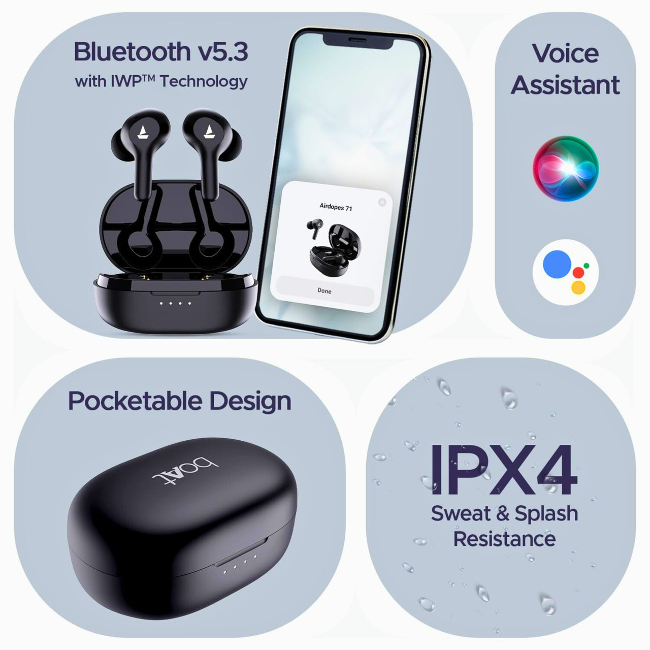 boAt Airdopes 71 TWS Earbuds – 40H Playtime, Dual Mics w/ ENx, ASAP Charge, BEAST Mode 50ms, IPX4, Low Latency