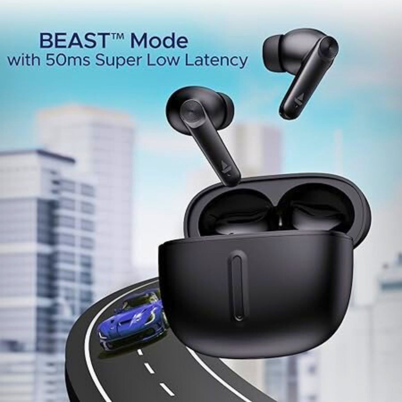 boAt Airdopes Max TWS Earbuds – 100H Playtime, Quad Mics w/ ENx, Beast Mode 50ms Low Latency, ASAP Charge, BT v5.3