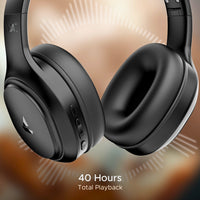Black headphones with '40 Hours Total Playback' text on a blurred-background-ogdeal